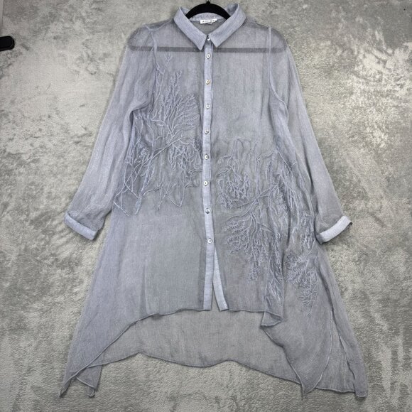 Ethereal Sheer Button Down Tunic Blouse Womens Embroidered Top Fairy Whimsigoth - Picture 4 of 12